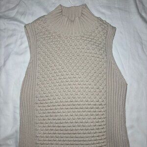 Beige Sweater Vest Women Sz S, 100% Cotton, Sleeveless Beige Cable Knit Preppy